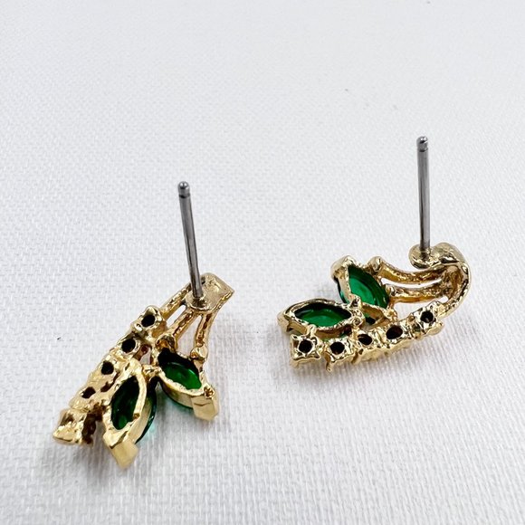Green & Clear Rhinestone Gold Tone Post Earrings - Picture 6 of 7